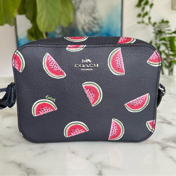 🔹️COACH🔹️ Mini Camera Crossbody Bag Watermelon Print 3270 Navy Blue Red Multi - Picture 2 of 8